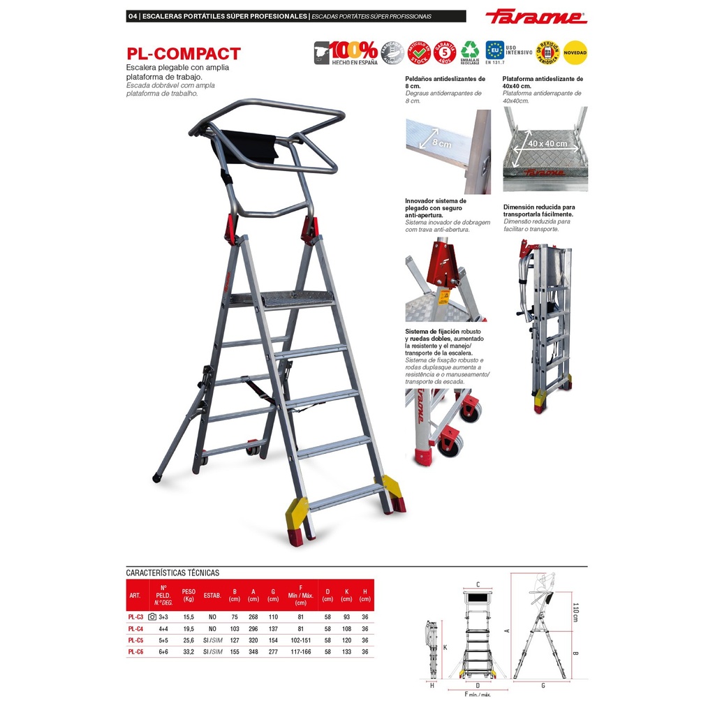 PL-COMPACT | Escalera plegable con amplia plataforma de trabajo 